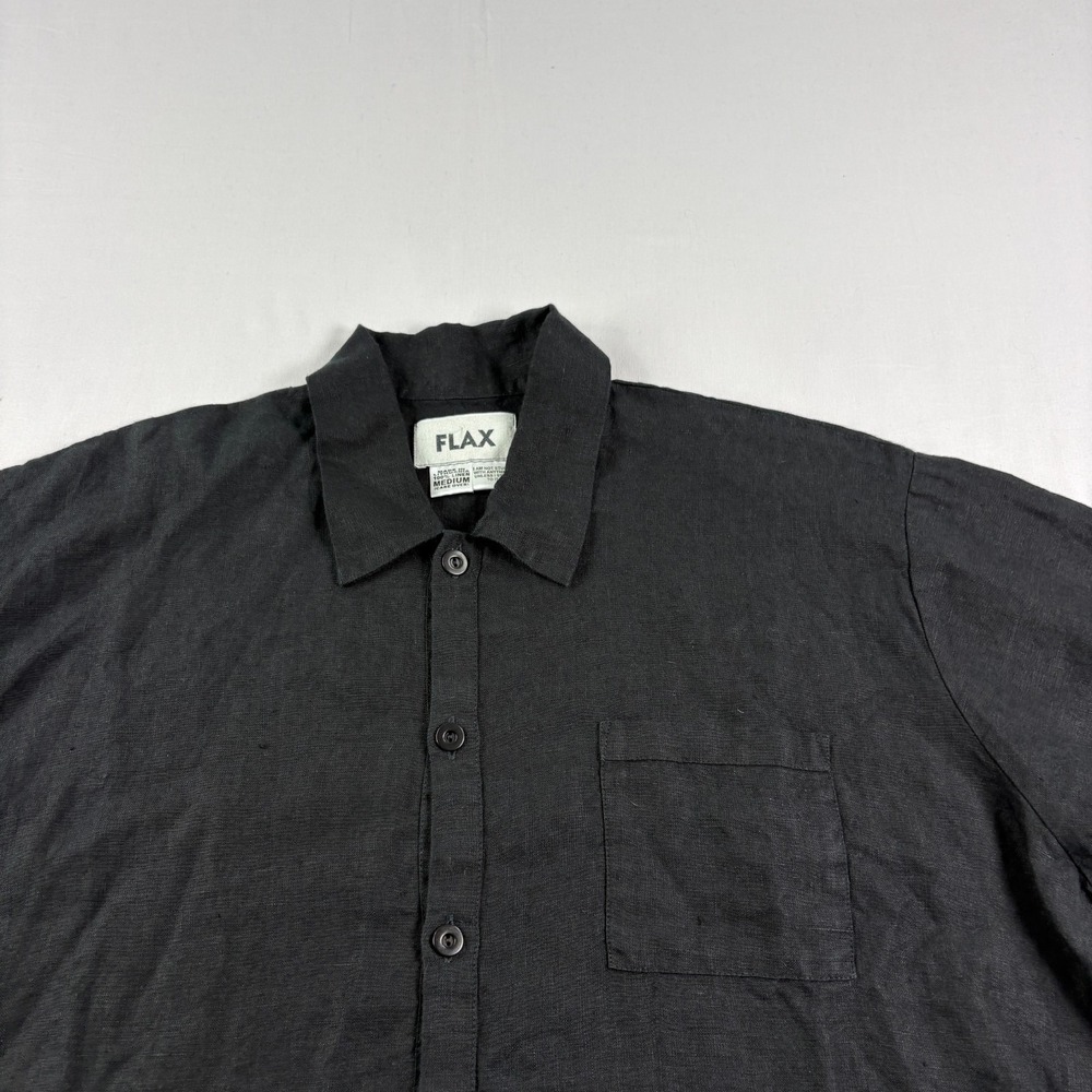 Flax 100% Linen Shirt Womens M Black Button Up Short Sleeve - Picture 2 of 7